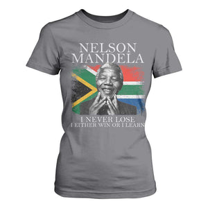 Nelson Mandela Quote T Shirt For Women I Never Lose I Either Win Or I Learn Vintage South African Flag TS11 Charcoal Print Your Wear