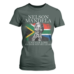 Nelson Mandela Quote T Shirt For Women I Never Lose I Either Win Or I Learn Vintage South African Flag TS11 Dark Forest Green Print Your Wear