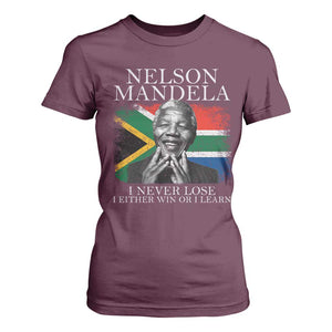Nelson Mandela Quote T Shirt For Women I Never Lose I Either Win Or I Learn Vintage South African Flag TS11 Maroon Print Your Wear