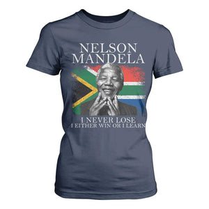 Nelson Mandela Quote T Shirt For Women I Never Lose I Either Win Or I Learn Vintage South African Flag TS11 Navy Print Your Wear