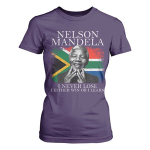 Nelson Mandela Quote T Shirt For Women I Never Lose I Either Win Or I Learn Vintage South African Flag TS11 Purple Print Your Wear