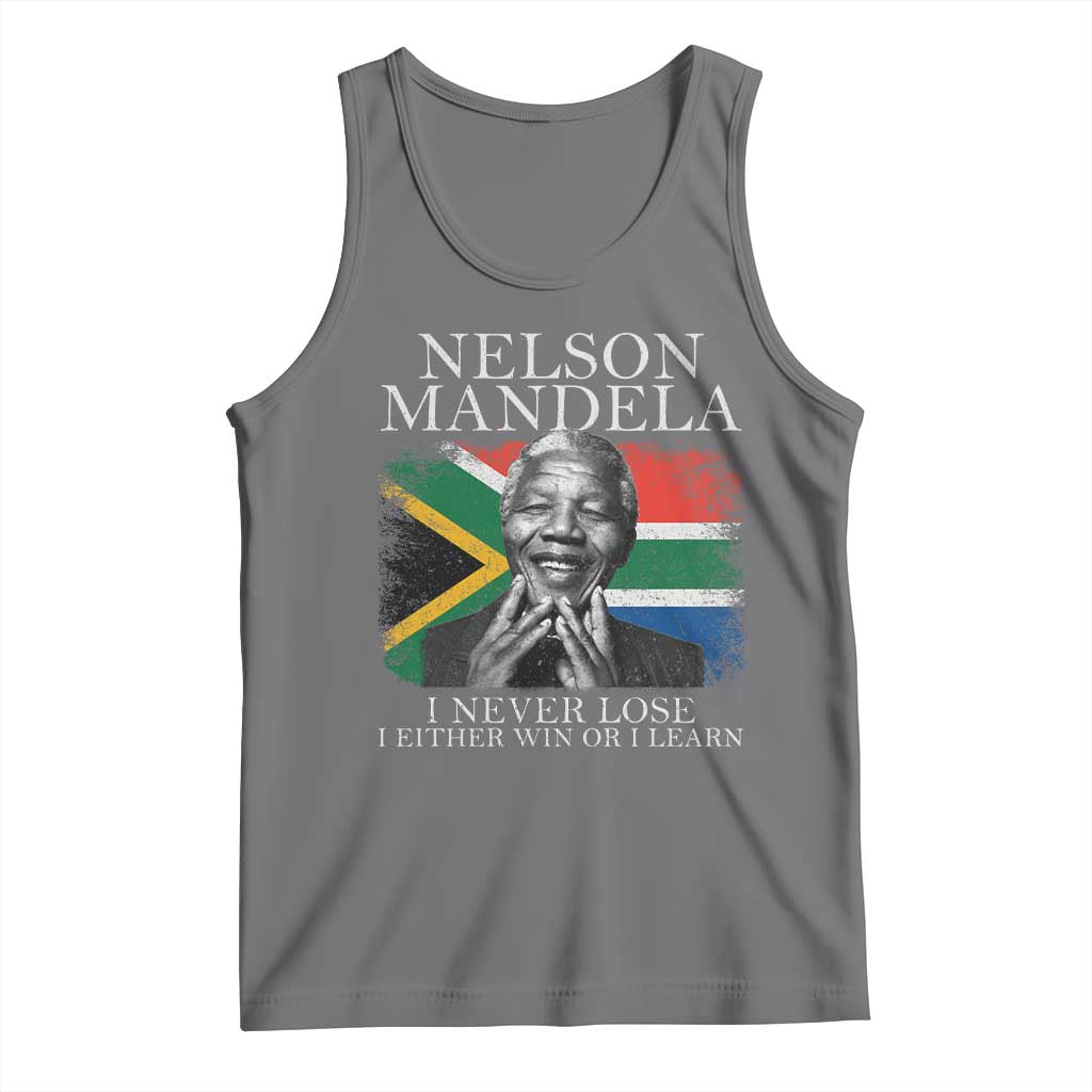 Nelson Mandela Quote Tank Top I Never Lose I Either Win Or I Learn Vintage South African Flag TS11 Black Heather Print Your Wear