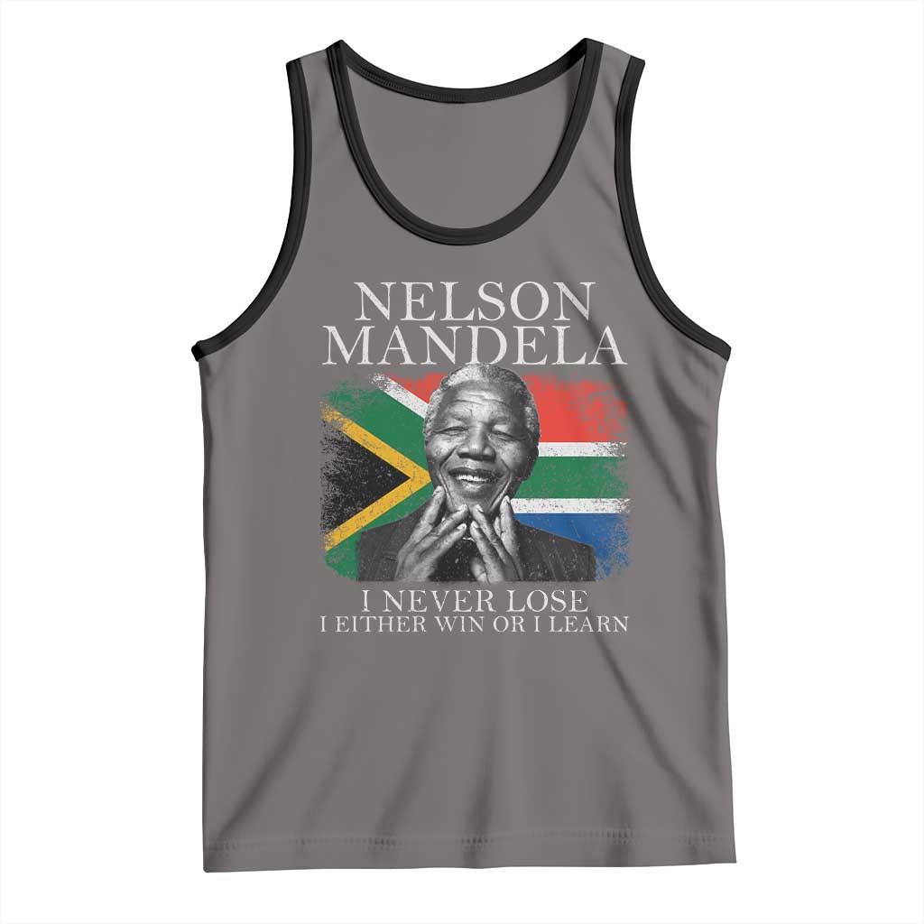 Nelson Mandela Quote Tank Top I Never Lose I Either Win Or I Learn Vintage South African Flag TS11 Deep Heather Black Print Your Wear