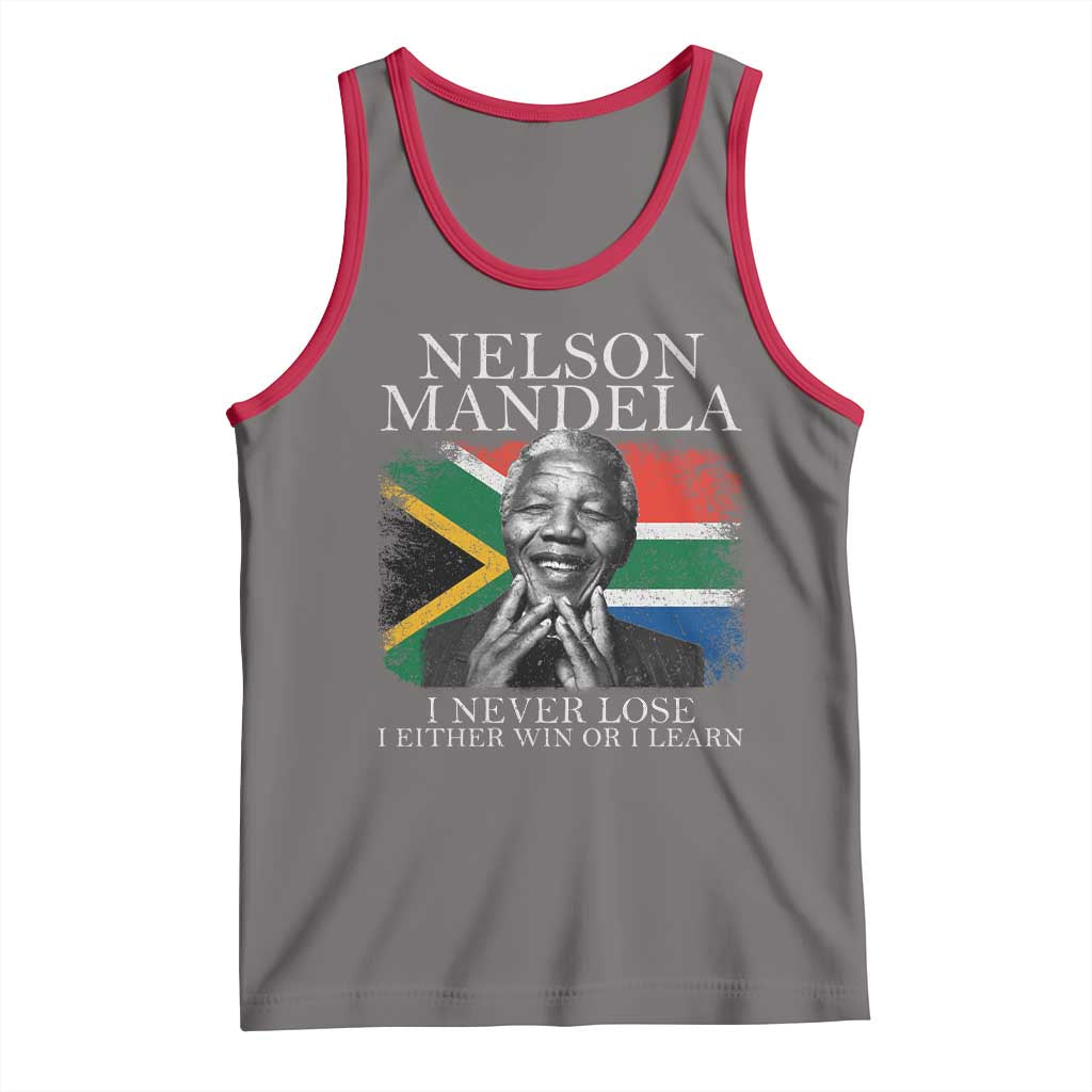 Nelson Mandela Quote Tank Top I Never Lose I Either Win Or I Learn Vintage South African Flag TS11 Deep Heather Red Print Your Wear