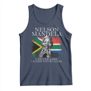 Nelson Mandela Quote Tank Top I Never Lose I Either Win Or I Learn Vintage South African Flag TS11 Navy Print Your Wear