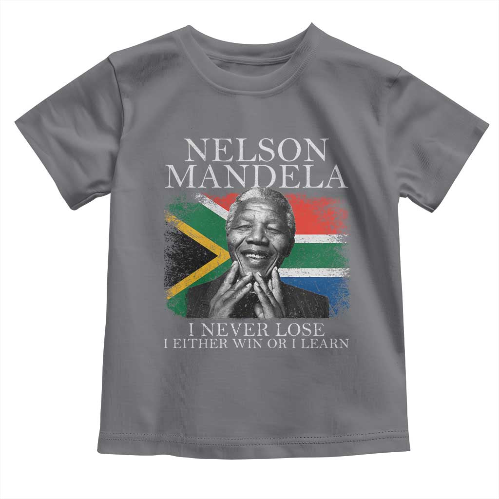 Nelson Mandela Quote Toddler T Shirt I Never Lose I Either Win Or I Learn Vintage South African Flag TS11 Charcoal Print Your Wear