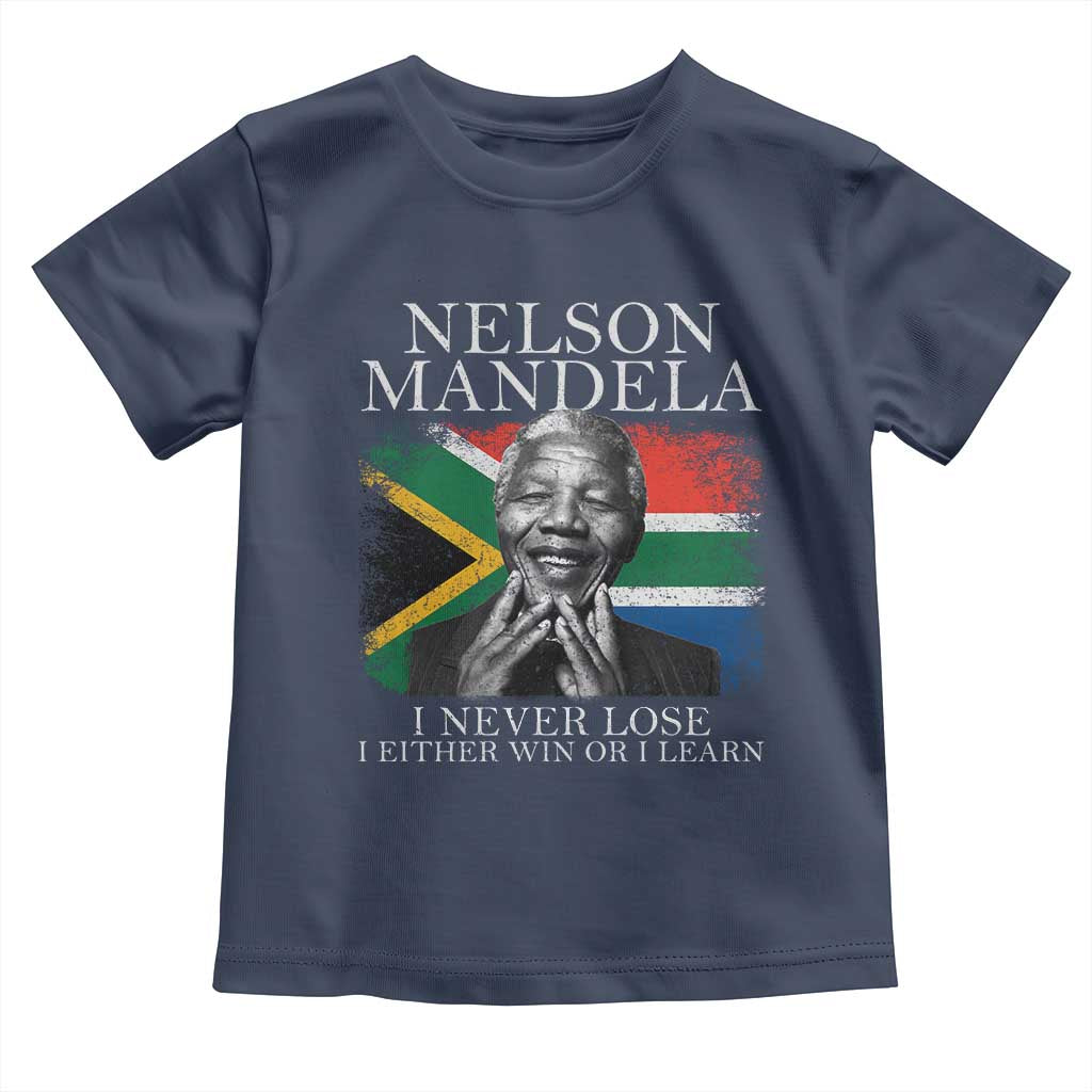 Nelson Mandela Quote Toddler T Shirt I Never Lose I Either Win Or I Learn Vintage South African Flag TS11 Navy Print Your Wear