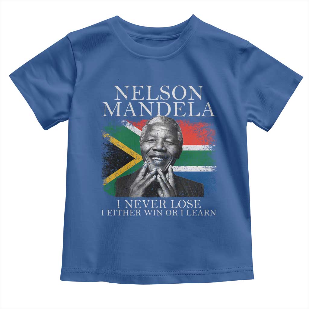 Nelson Mandela Quote Toddler T Shirt I Never Lose I Either Win Or I Learn Vintage South African Flag TS11 Royal Blue Print Your Wear