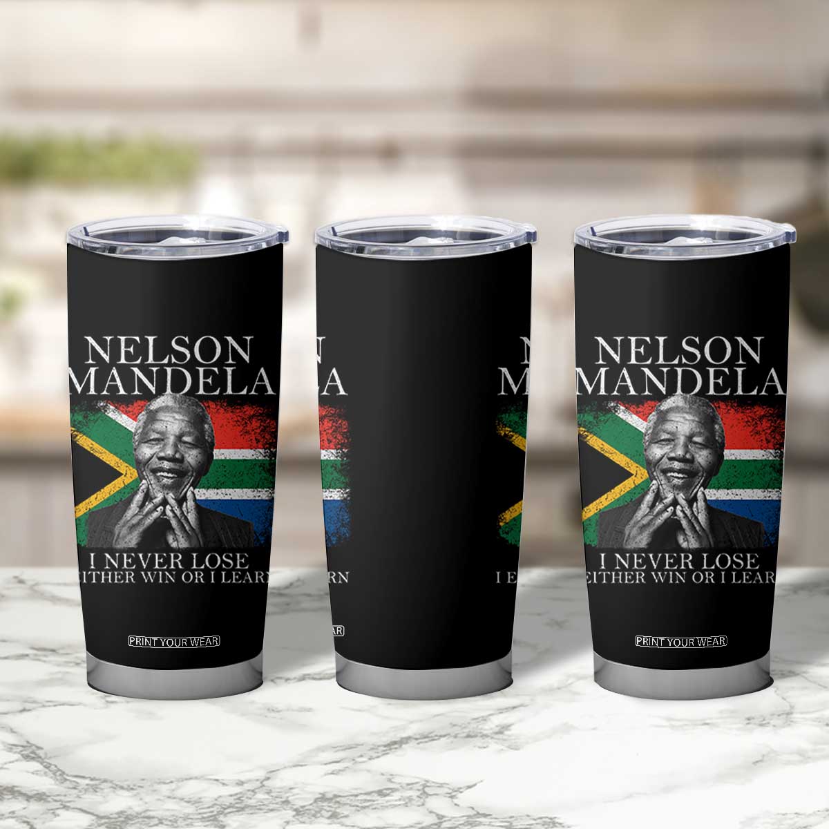 Nelson Mandela Quote Tumbler Cup I Never Lose I Either Win Or I Learn Vintage South African Flag TS11 Print Your Wear
