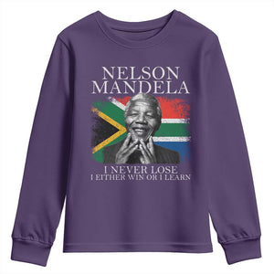 Nelson Mandela Quote Youth Sweatshirt I Never Lose I Either Win Or I Learn Vintage South African Flag TS11 Purple Print Your Wear