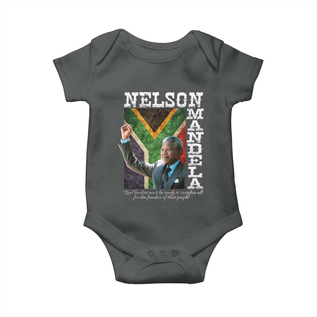 Nelson Mandela Quote Baby Onesie Real Leaders Must Be Ready To Sacrifice All For The Freedom TS11 Dark Heather Print Your Wear