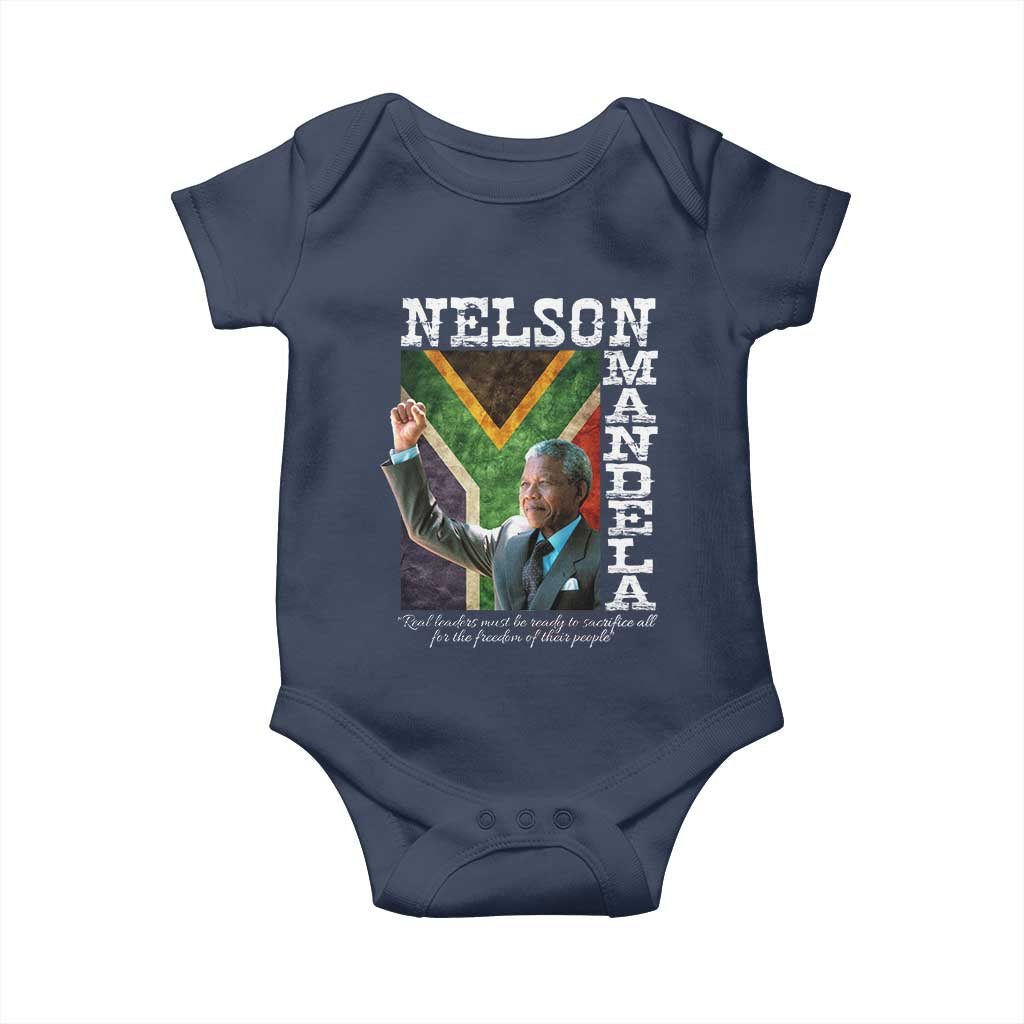 Nelson Mandela Quote Baby Onesie Real Leaders Must Be Ready To Sacrifice All For The Freedom TS11 Navy Print Your Wear