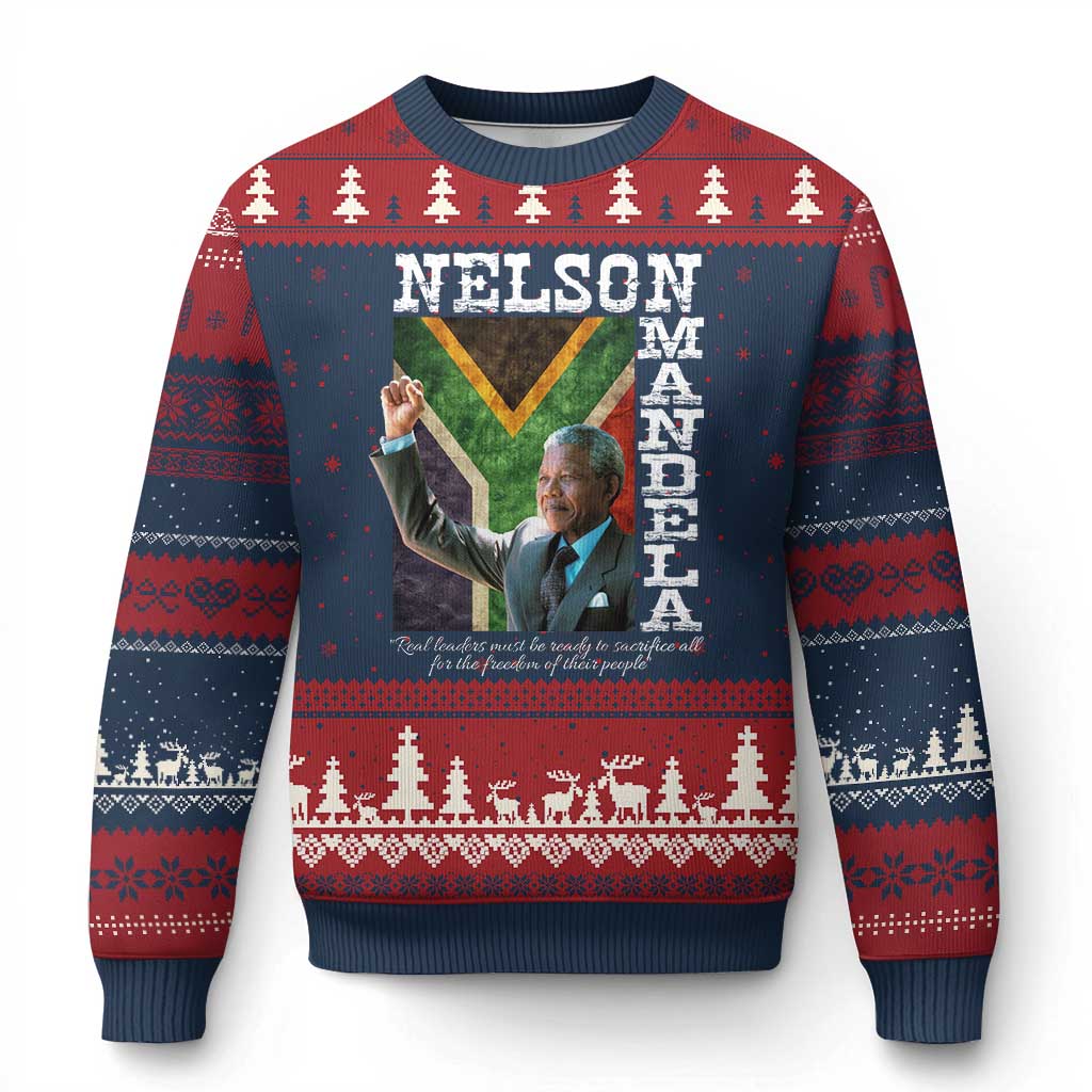 Nelson Mandela Quote Ugly Christmas Sweater Real Leaders Must Be Ready To Sacrifice All For The Freedom TS11 Navy Red Print Your Wear