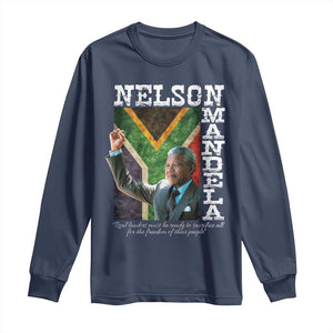 Nelson Mandela Quote Long Sleeve Shirt Real Leaders Must Be Ready To Sacrifice All For The Freedom TS11 Navy Print Your Wear