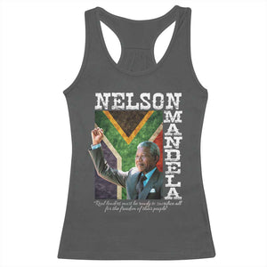 Nelson Mandela Quote Racerback Tank Top Real Leaders Must Be Ready To Sacrifice All For The Freedom TS11 Dark Heather Print Your Wear
