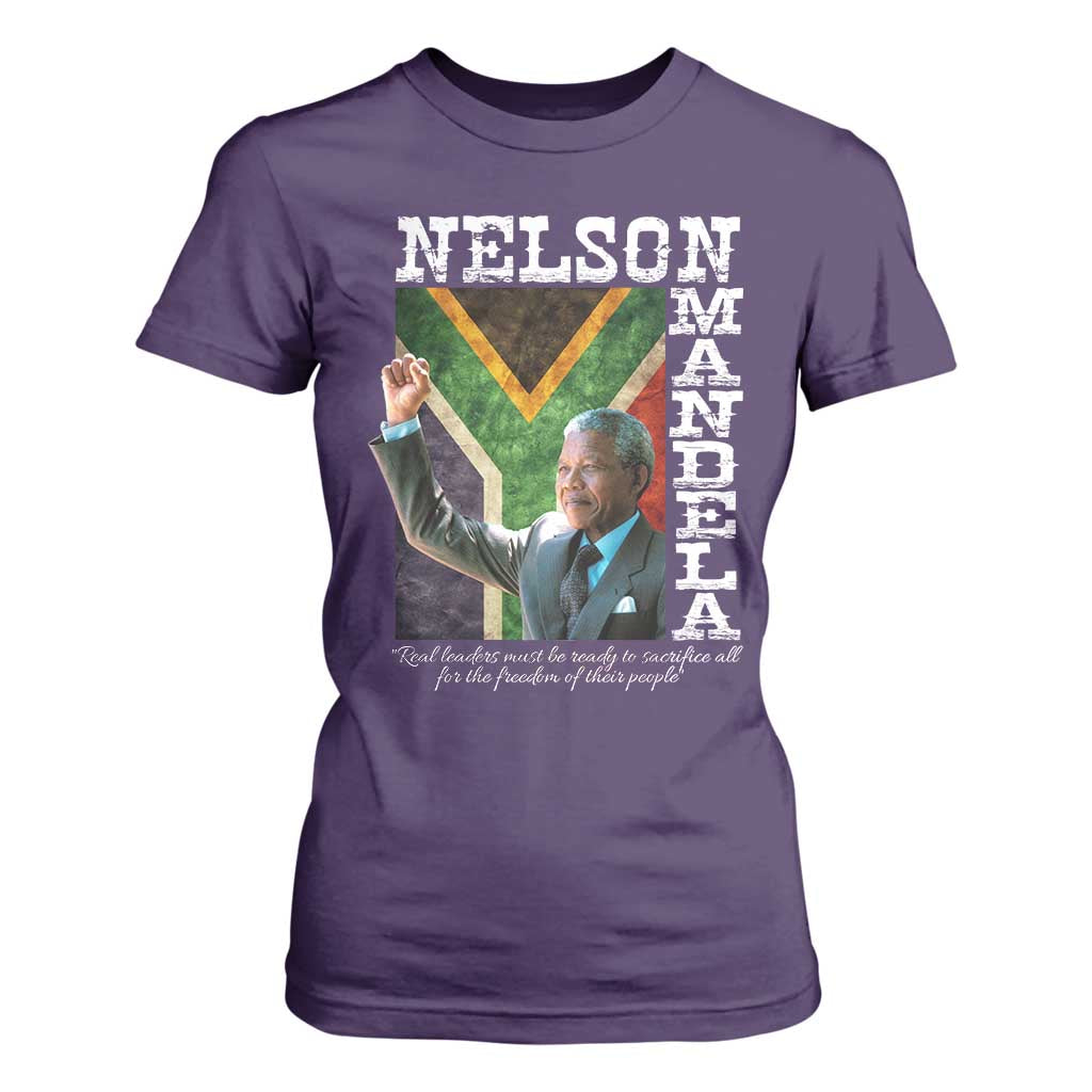 Nelson Mandela Quote T Shirt For Women Real Leaders Must Be Ready To Sacrifice All For The Freedom TS11 Purple Print Your Wear