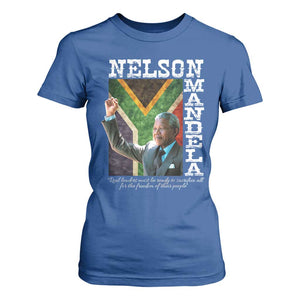 Nelson Mandela Quote T Shirt For Women Real Leaders Must Be Ready To Sacrifice All For The Freedom TS11 Royal Blue Print Your Wear