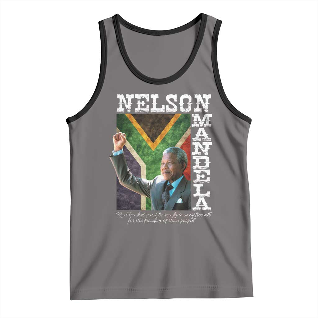 Nelson Mandela Quote Tank Top Real Leaders Must Be Ready To Sacrifice All For The Freedom TS11 Deep Heather Black Print Your Wear