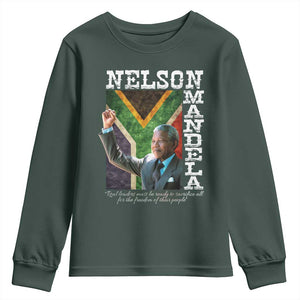 Nelson Mandela Quote Youth Sweatshirt Real Leaders Must Be Ready To Sacrifice All For The Freedom TS11 Dark Forest Green Print Your Wear