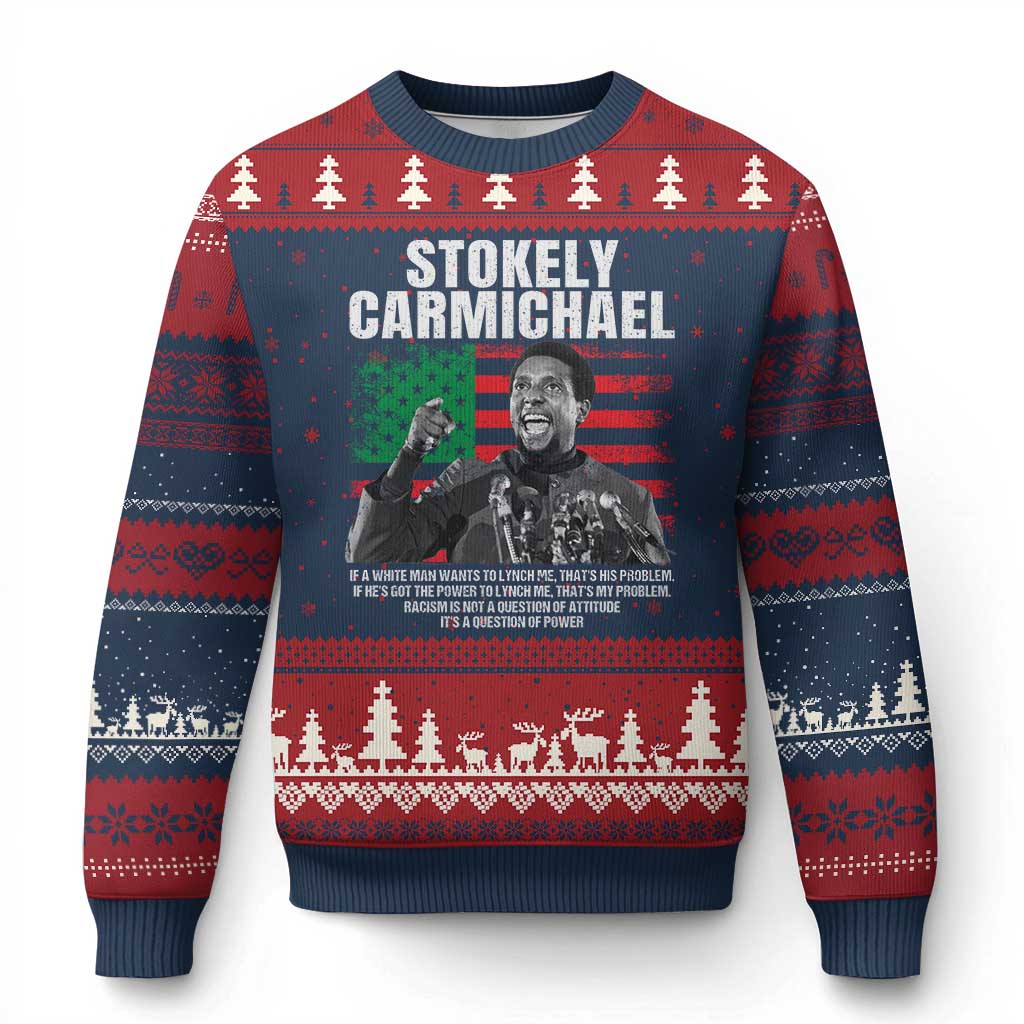 Stokely Carmichael Quote Ugly Christmas Sweater Racism Is Not A Question Of Attitude It's A Question Of Power TS11 Navy Red Print Your Wear