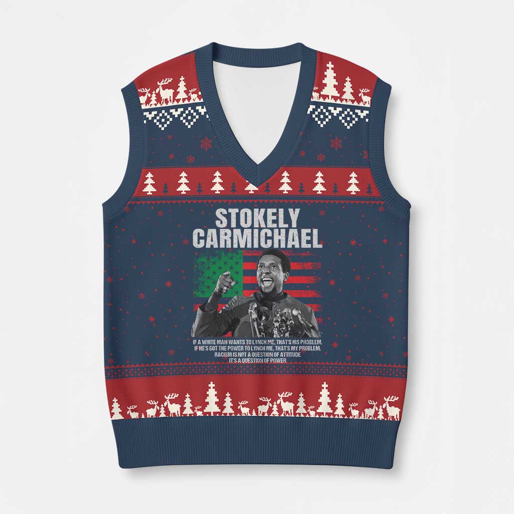 Stokely Carmichael Quote V-Neck Knit Sweater Vest Racism Is Not A Question Of Attitude It's A Question Of Power TS11 Navy Red Print Your Wear