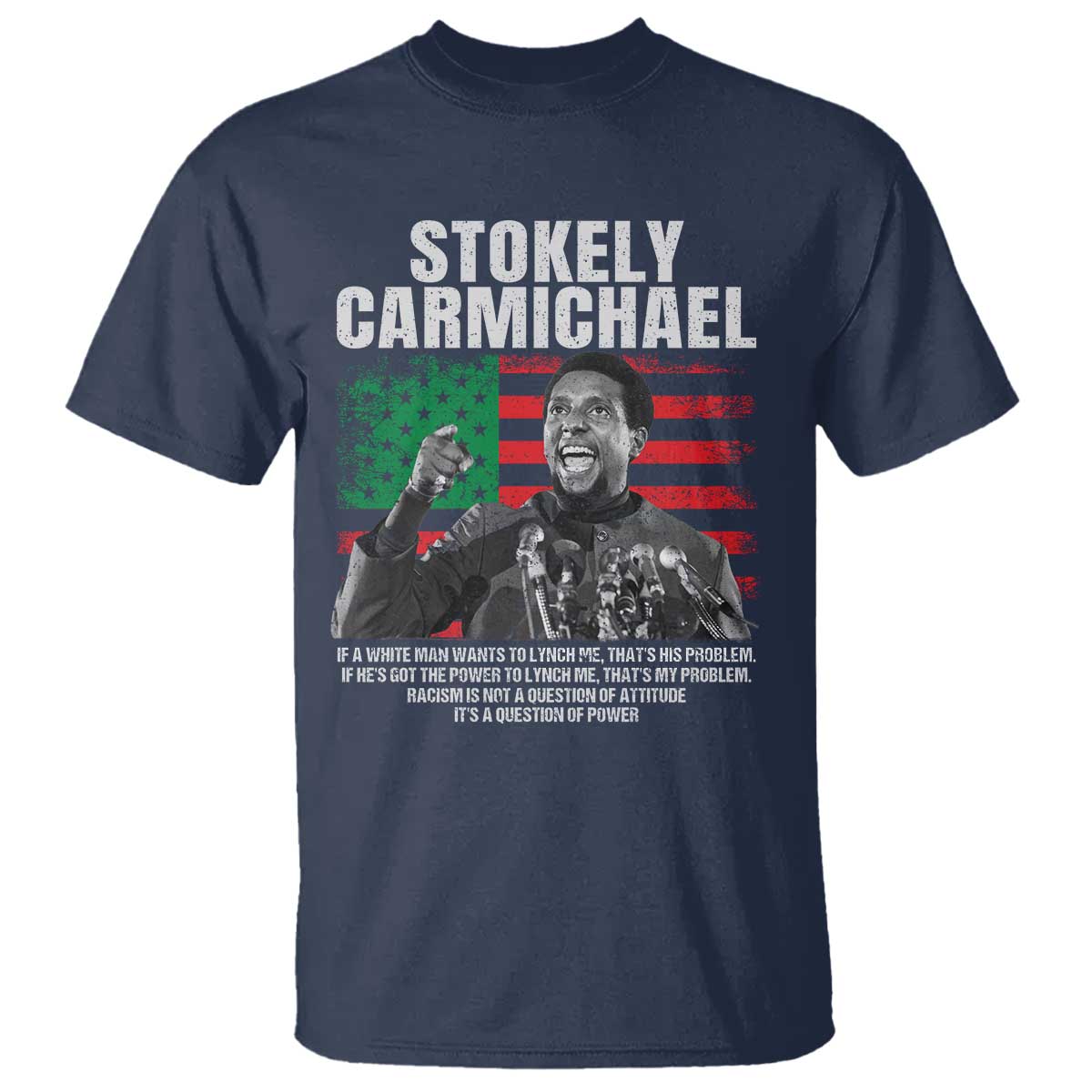 Stokely Carmichael Quote T Shirt Racism Is Not A Question Of Attitude It's A Question Of Power TS11 Navy Print Your Wear