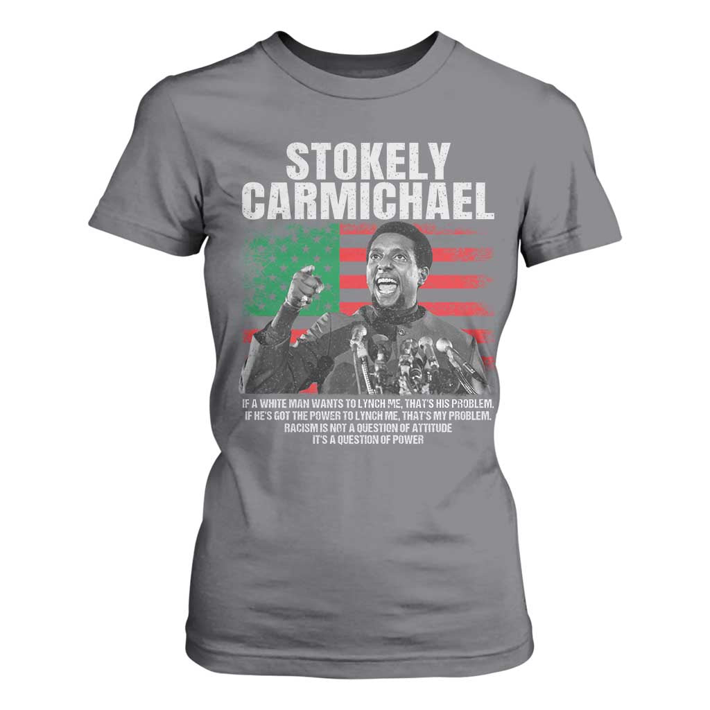 Stokely Carmichael Quote T Shirt For Women Racism Is Not A Question Of Attitude It's A Question Of Power TS11 Charcoal Print Your Wear