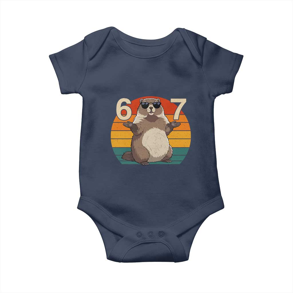 Funny Groundhog 67 Baby Onesie Six Seven Meme Retro Vintage Woodchuck Day TS11 Navy Print Your Wear