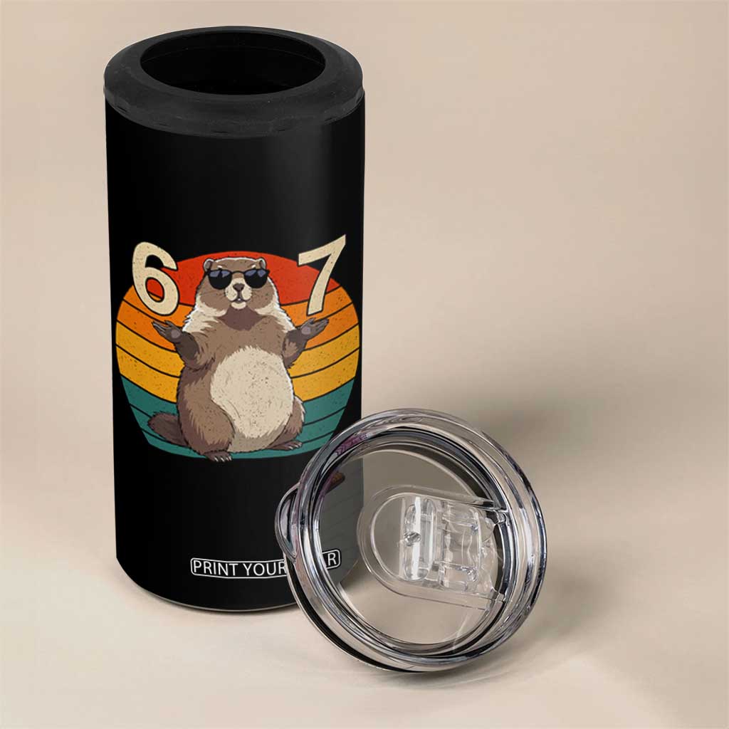 Funny Groundhog 67 4 in 1 Can Cooler Tumbler Six Seven Meme Retro Vintage Woodchuck Day TS11 Print Your Wear