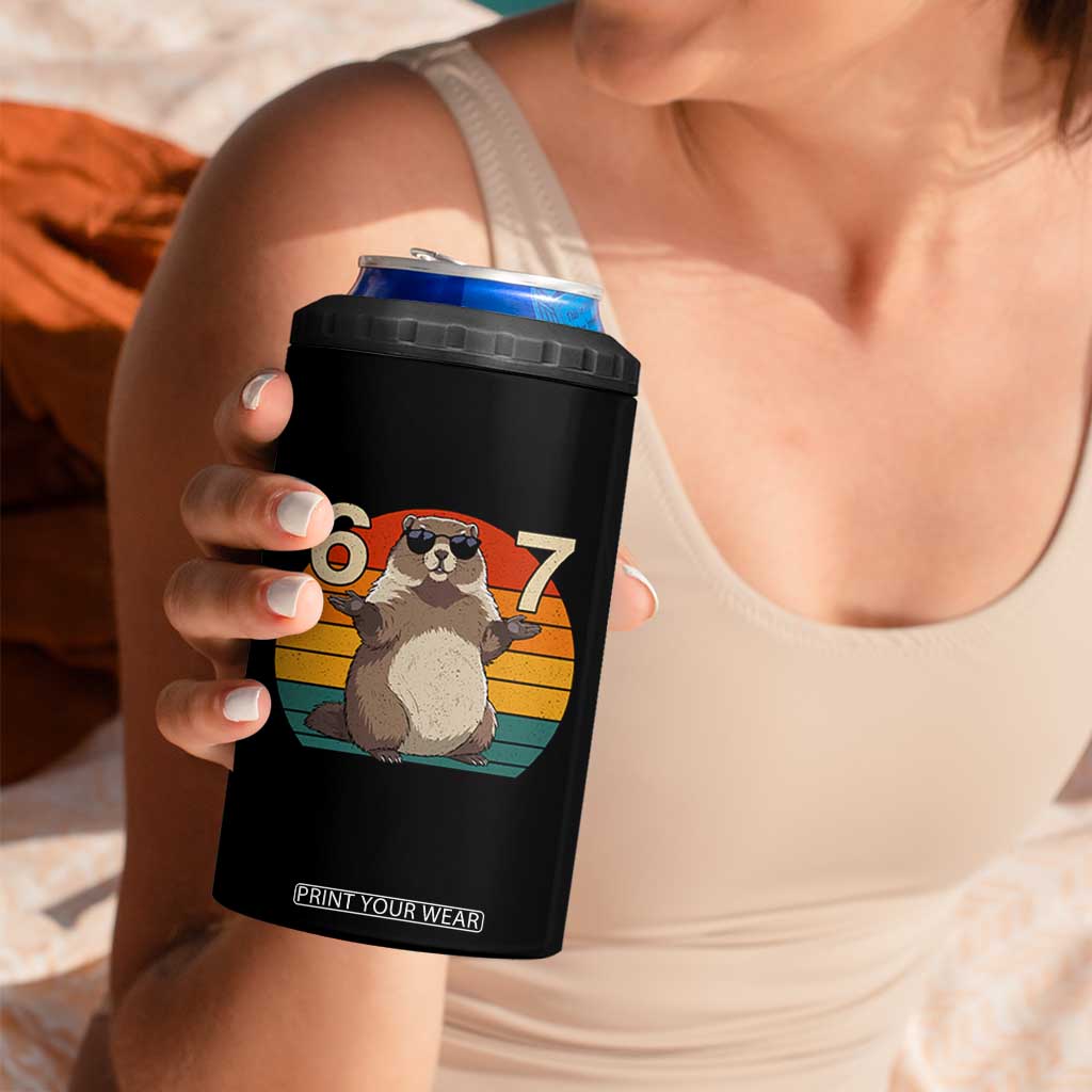 Funny Groundhog 67 4 in 1 Can Cooler Tumbler Six Seven Meme Retro Vintage Woodchuck Day TS11 Print Your Wear