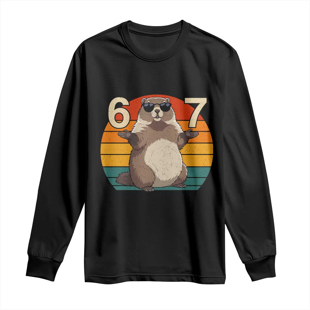 Funny Groundhog 67 Long Sleeve Shirt Six Seven Meme Retro Vintage Woodchuck Day TS11 Black Print Your Wear