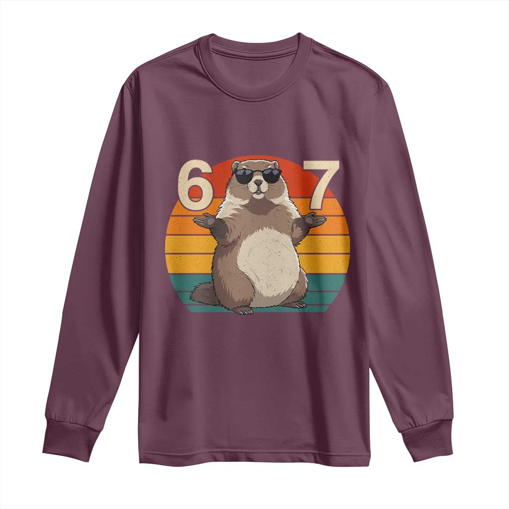 Funny Groundhog 67 Long Sleeve Shirt Six Seven Meme Retro Vintage Woodchuck Day TS11 Maroon Print Your Wear