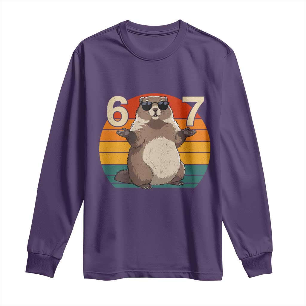 Funny Groundhog 67 Long Sleeve Shirt Six Seven Meme Retro Vintage Woodchuck Day TS11 Purple Print Your Wear