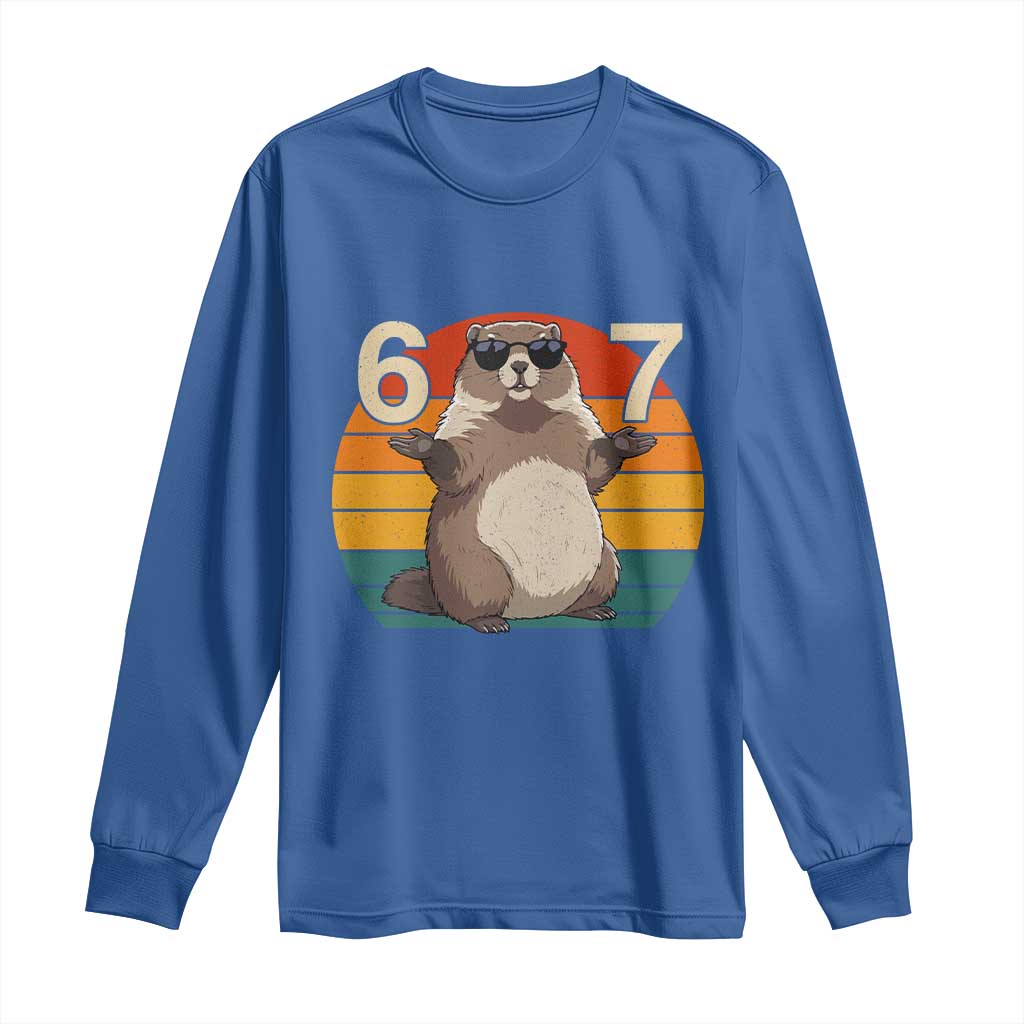 Funny Groundhog 67 Long Sleeve Shirt Six Seven Meme Retro Vintage Woodchuck Day TS11 Royal Blue Print Your Wear