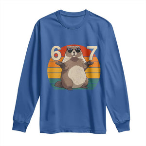 Funny Groundhog 67 Long Sleeve Shirt Six Seven Meme Retro Vintage Woodchuck Day TS11 Royal Blue Print Your Wear