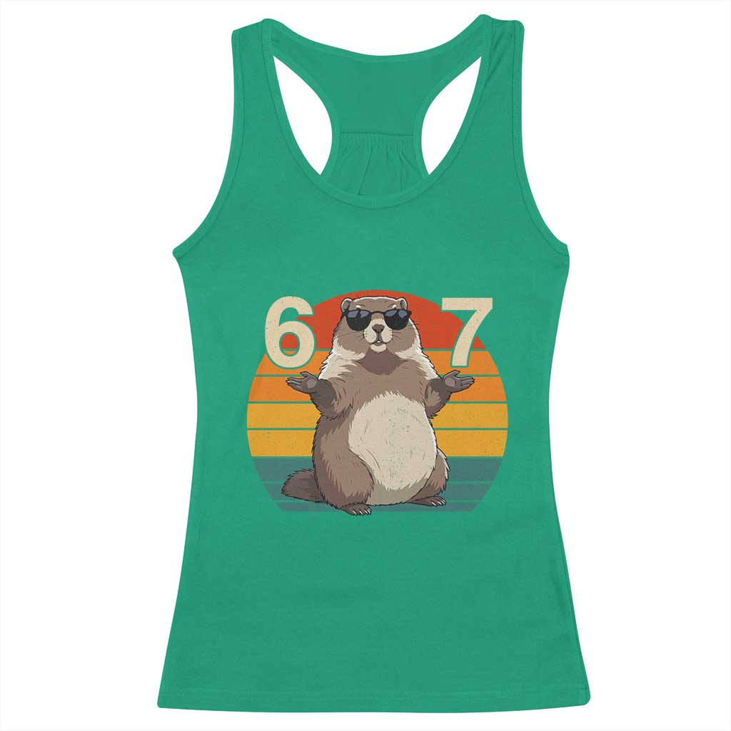 Funny Groundhog 67 Racerback Tank Top Six Seven Meme Retro Vintage Woodchuck Day TS11 Irish Green Print Your Wear