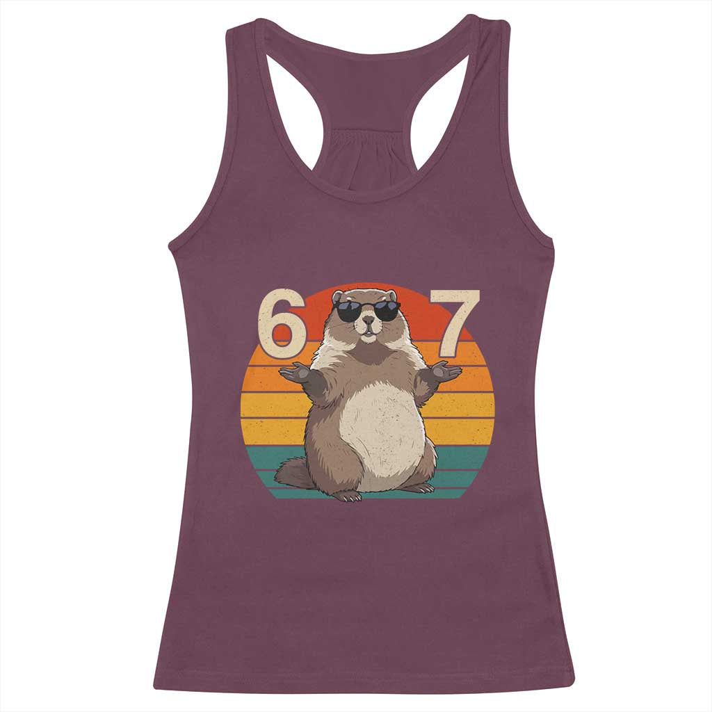 Funny Groundhog 67 Racerback Tank Top Six Seven Meme Retro Vintage Woodchuck Day TS11 Maroon Print Your Wear