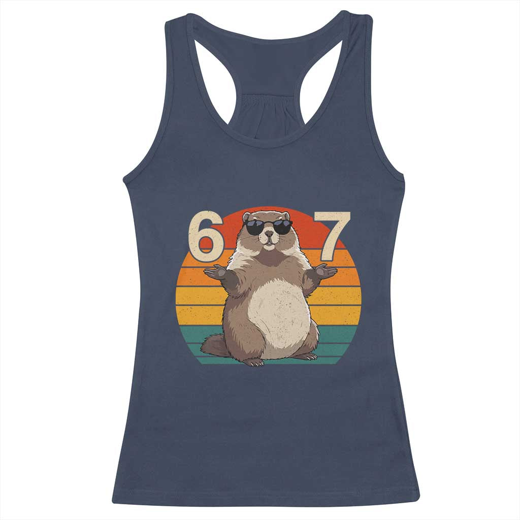 Funny Groundhog 67 Racerback Tank Top Six Seven Meme Retro Vintage Woodchuck Day TS11 Navy Print Your Wear