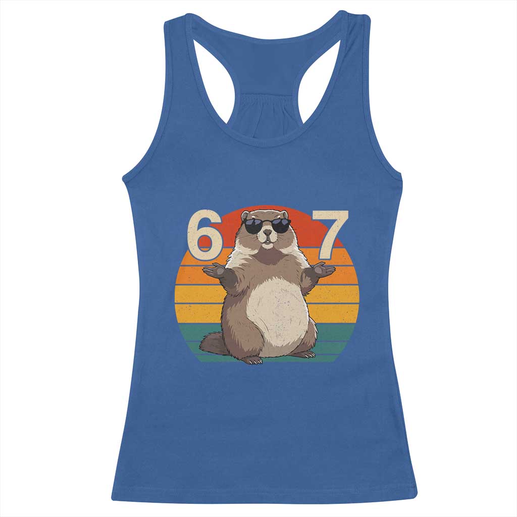 Funny Groundhog 67 Racerback Tank Top Six Seven Meme Retro Vintage Woodchuck Day TS11 Royal Blue Print Your Wear