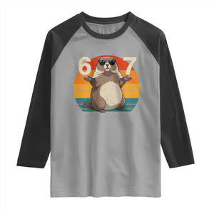 Funny Groundhog 67 Raglan Shirt Six Seven Meme Retro Vintage Woodchuck Day TS11 Sport Gray Black Print Your Wear