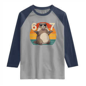 Funny Groundhog 67 Raglan Shirt Six Seven Meme Retro Vintage Woodchuck Day TS11 Sport Gray Navy Print Your Wear