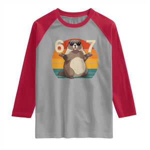 Funny Groundhog 67 Raglan Shirt Six Seven Meme Retro Vintage Woodchuck Day TS11 Sport Gray Red Print Your Wear