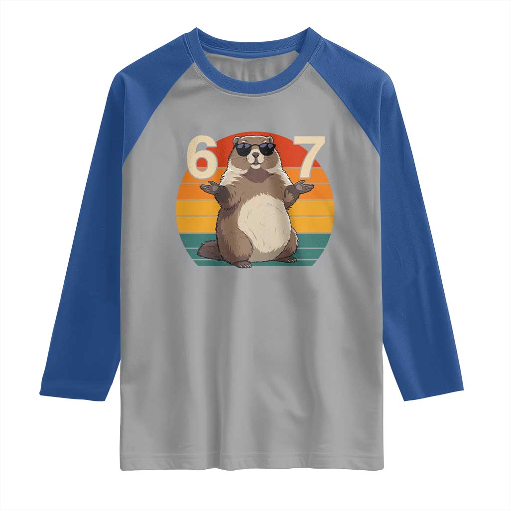 Funny Groundhog 67 Raglan Shirt Six Seven Meme Retro Vintage Woodchuck Day TS11 Sport Gray Royal Print Your Wear