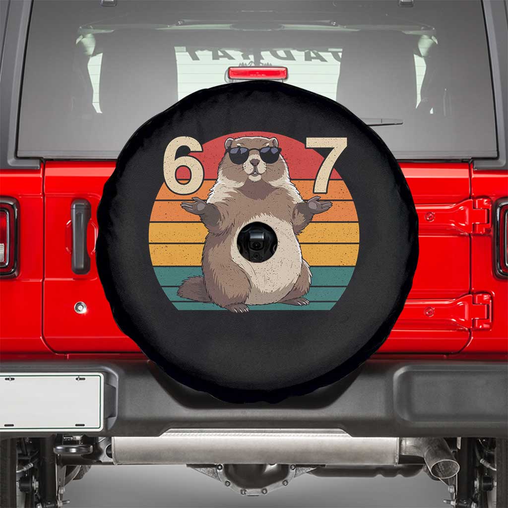 Funny Groundhog 67 Spare Tire Cover Six Seven Meme Retro Vintage Woodchuck Day TS11 Black Print Your Wear