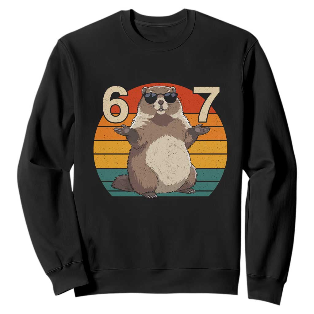 Funny Groundhog 67 Sweatshirt Six Seven Meme Retro Vintage Woodchuck Day TS11 Black Print Your Wear