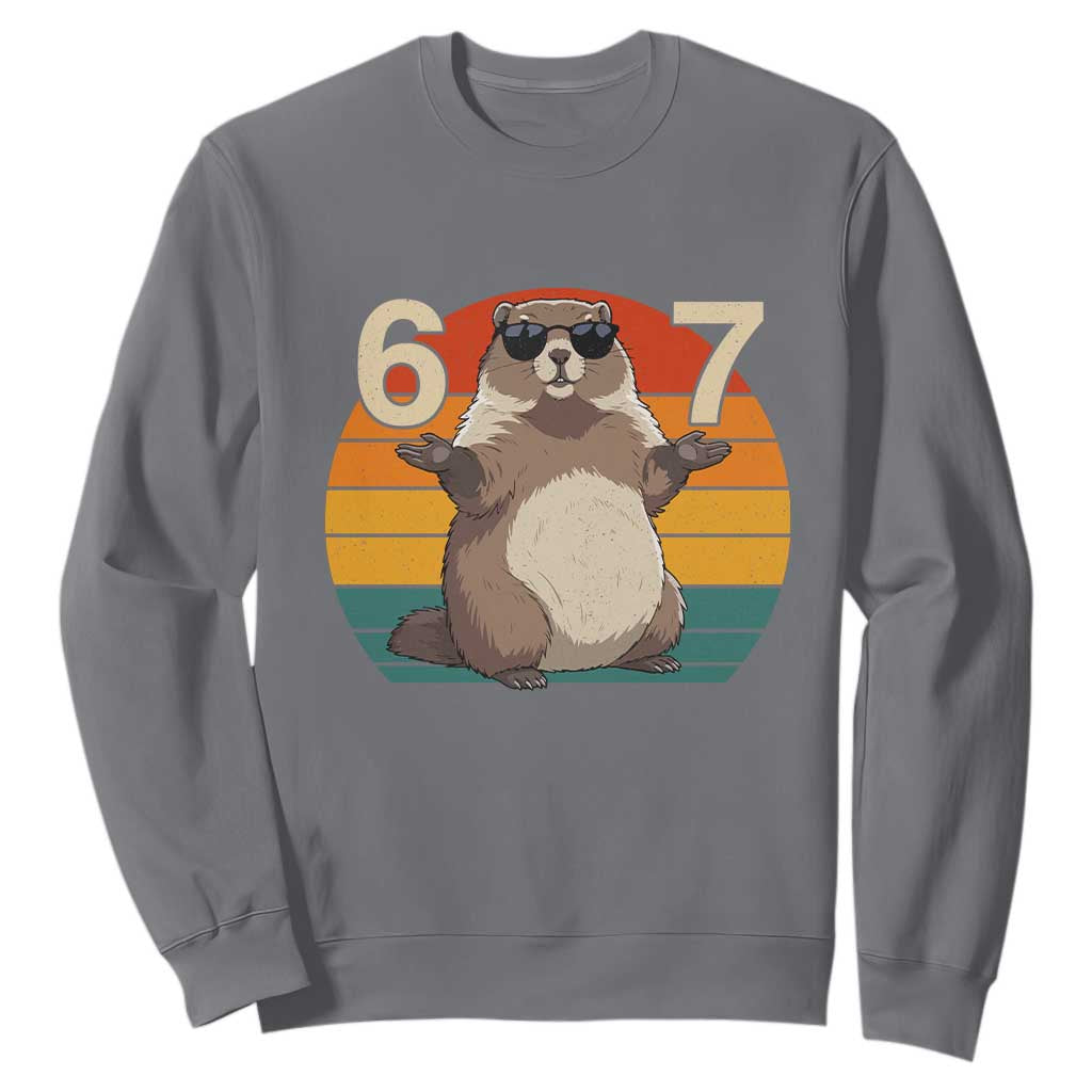 Funny Groundhog 67 Sweatshirt Six Seven Meme Retro Vintage Woodchuck Day TS11 Charcoal Print Your Wear