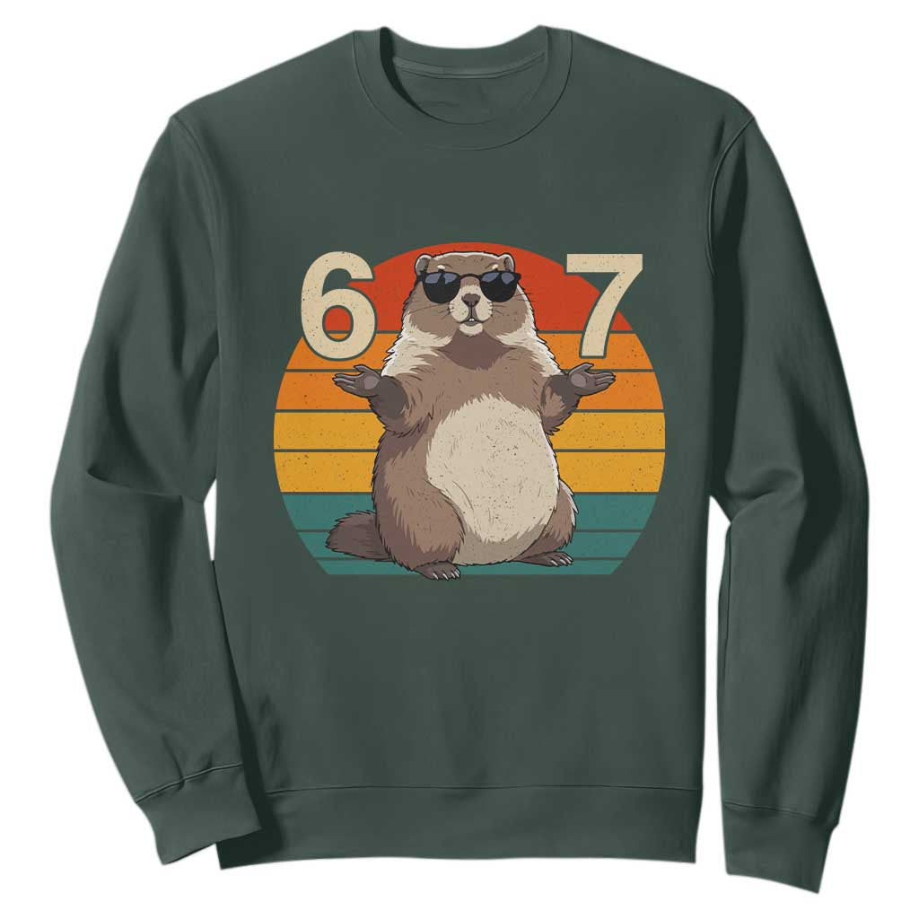 Funny Groundhog 67 Sweatshirt Six Seven Meme Retro Vintage Woodchuck Day TS11 Dark Forest Green Print Your Wear