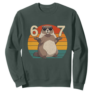 Funny Groundhog 67 Sweatshirt Six Seven Meme Retro Vintage Woodchuck Day TS11 Dark Forest Green Print Your Wear
