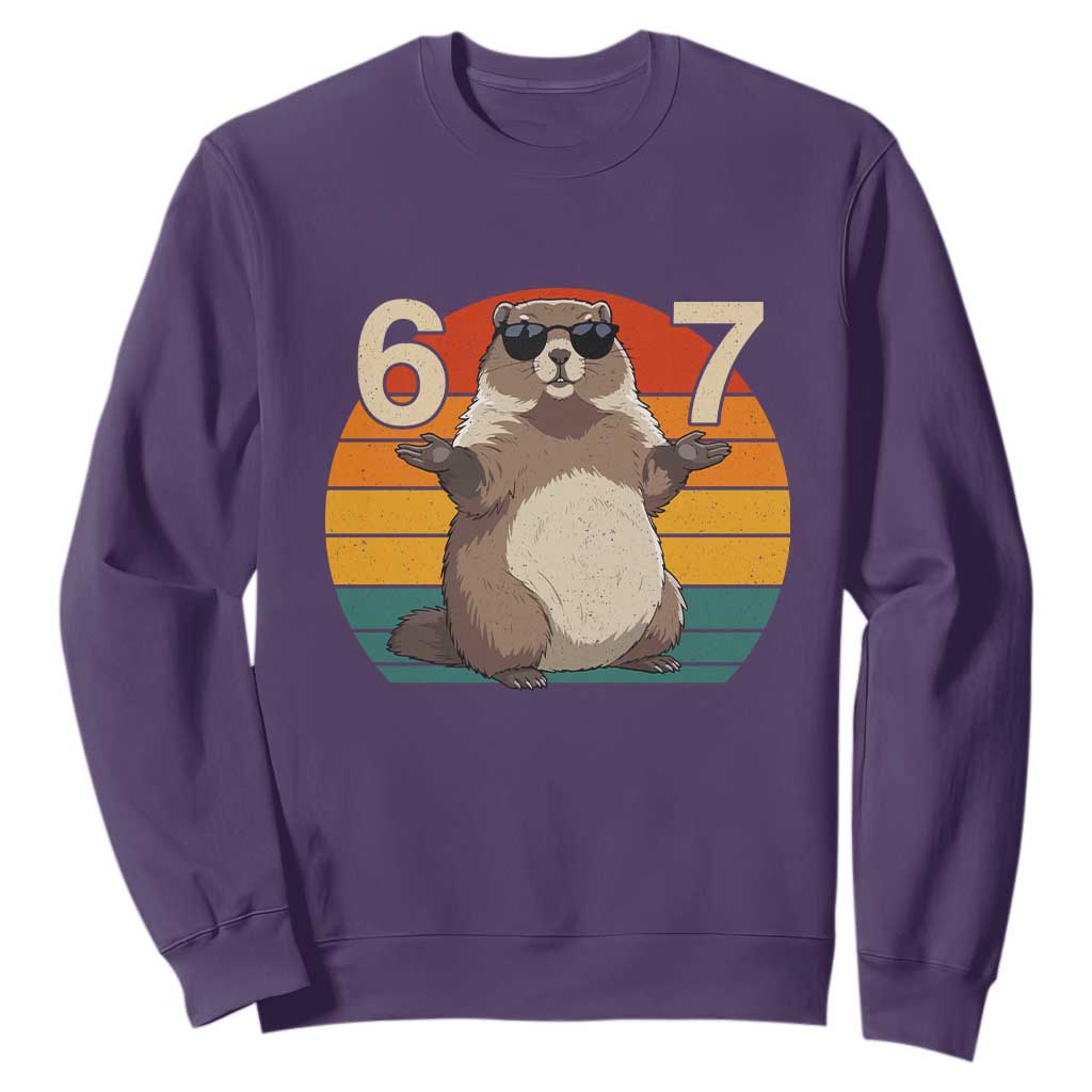 Funny Groundhog 67 Sweatshirt Six Seven Meme Retro Vintage Woodchuck Day TS11 Purple Print Your Wear