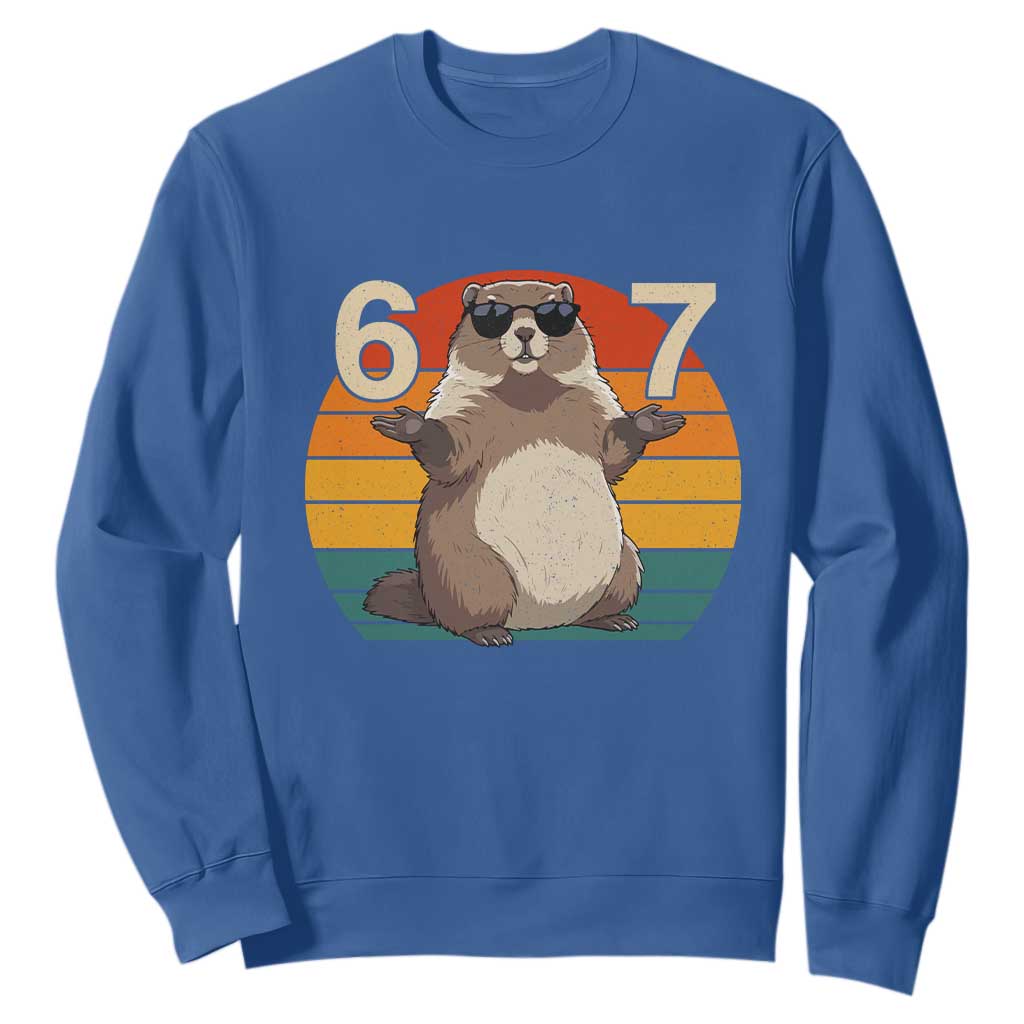 Funny Groundhog 67 Sweatshirt Six Seven Meme Retro Vintage Woodchuck Day TS11 Royal Blue Print Your Wear